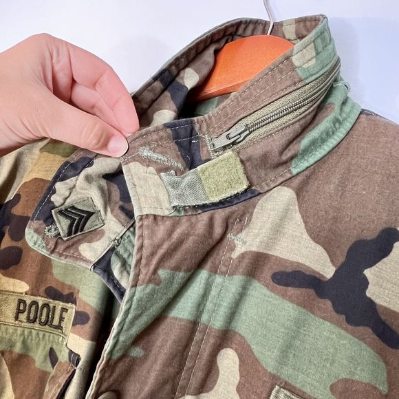 Vintage US Army Airborne 80s Cold Weather Field Camo Coat Jacket Medium Long - Picture 9 of 16